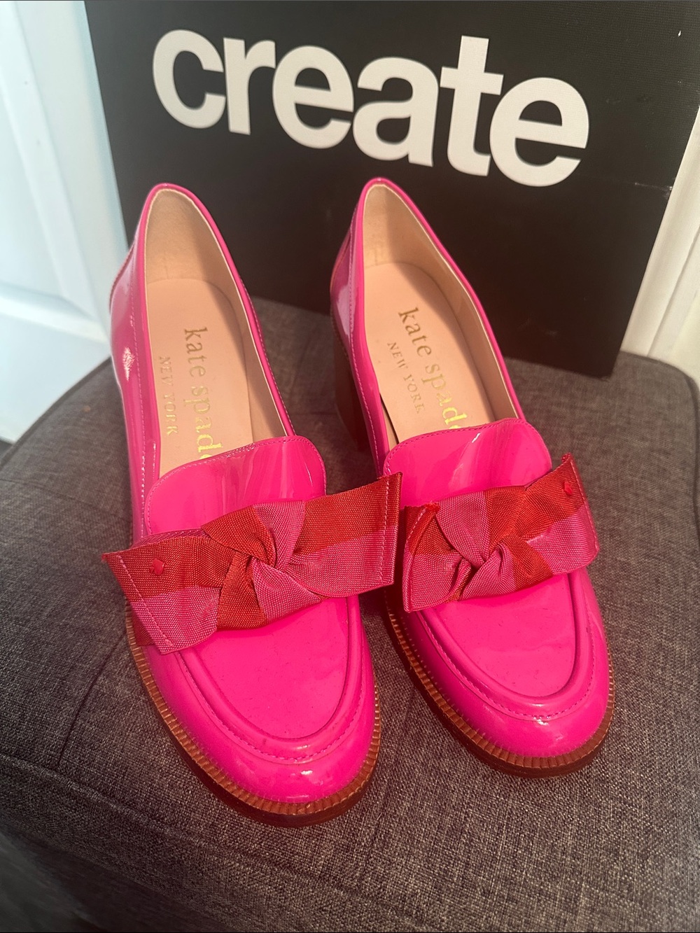 kate spade Hot Pink Patent Leather Bow Loafers